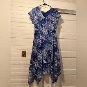 Ronni Nicole Asymmetrical Dress in Blue and White